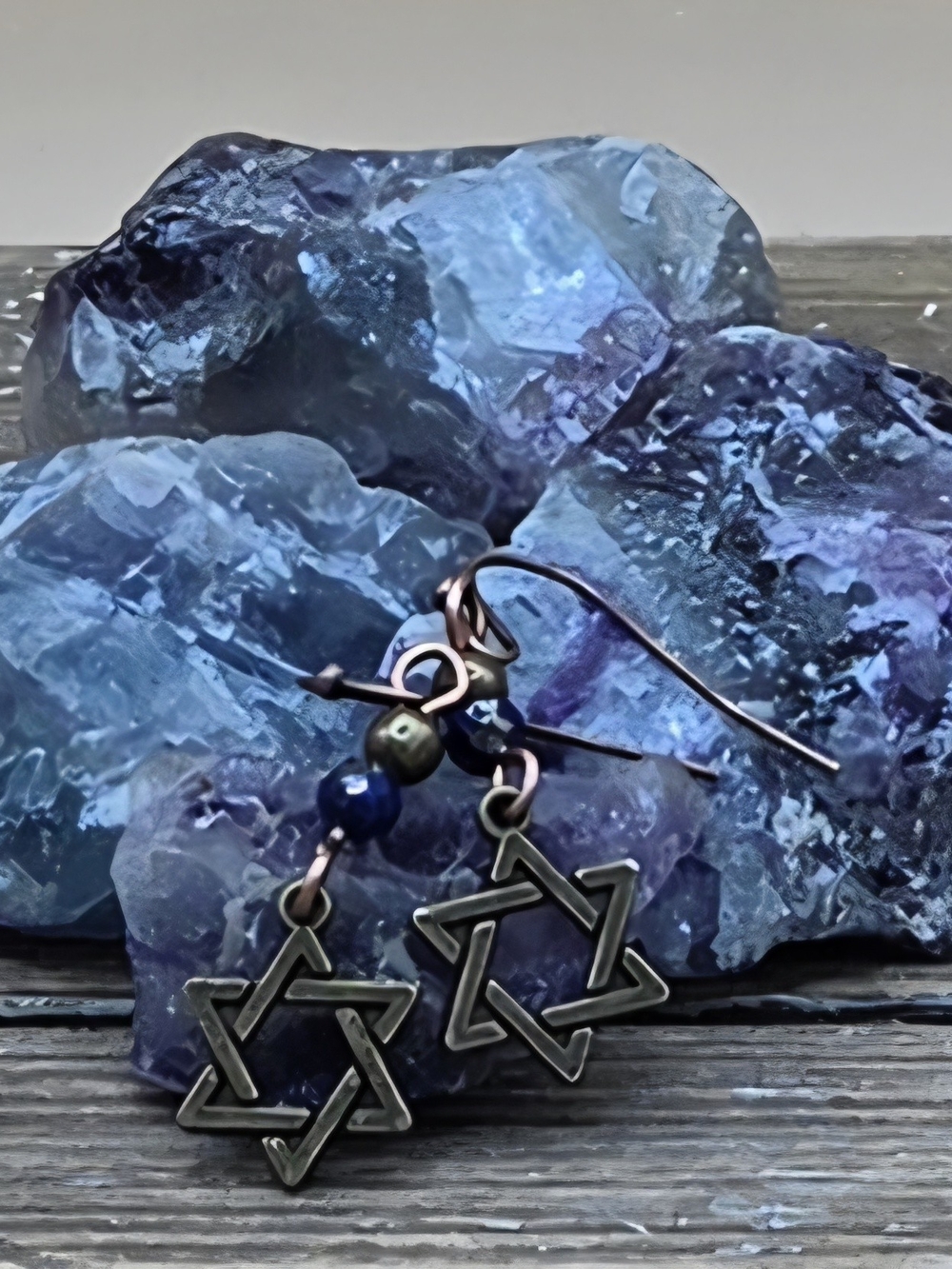 Faceted Lapis Lazuli and Bronze Star of David Earrings